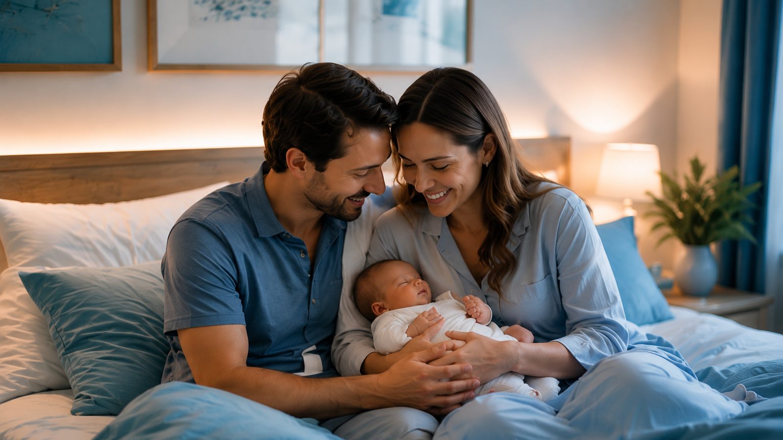 Glückliche Eltern mit ihrem neugeborenen Baby